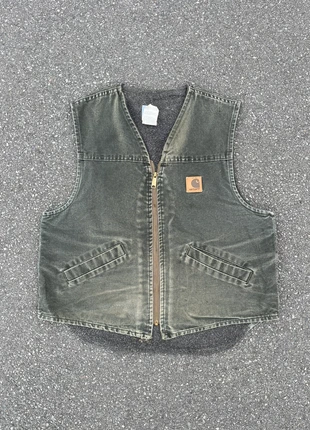 Veste carhartt V13 MOS made in usa sans manche lined doublée vert patiné sunfaded vintage - Taille L, merk: Carhartt, staat: Heel goed, maat: L, € 110,00, € 116,20 inclusief Kopersbescherming Pro