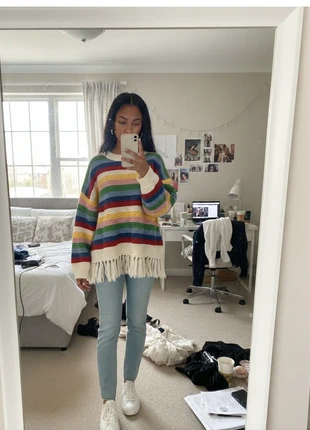 Pull Arc-en-ciel au Crochet Confortable - Maille Oversize à Franges - Taille M, merk: fashion désigner, staat: Heel goed, maat: M / 38 / 10, € 58,90, € 62,55 inclusief Kopersbescherming