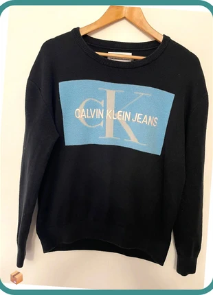 Pull homme – Calvin Klein – Marine avec grand logo bleu ciel et blanc – Taille L, marke: Calvin Klein, zustand: Sehr gut, größe: L, 20,00 €, 21,70 € beinhaltet Vinted-Käuferschutz Pro