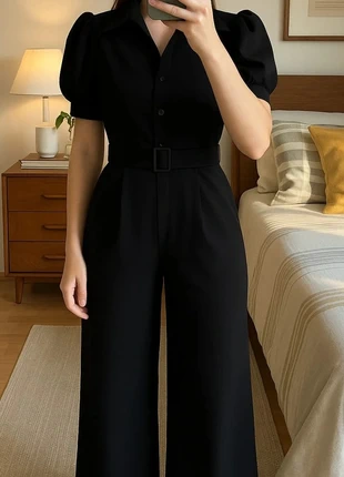 Combinaison-Pantalon Noir Manches Ballons & Ceinture, condition: Very good, size: S / 36 / 8, €29.00, €31.15 includes Buyer Protection