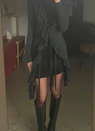 Gilet long asymétrique volants - style fairycore / cottagecore - vert forêt, marque: Vintage, état: Très bon état, taille: S / 36 / 8, 28,00 €, 30,10 € Protection acheteurs incluse