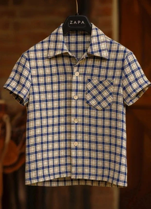 Chemisier manche courte vintage - carreaux - enfant - bleu blanc beige, marca: Vintage Dressing, estado: Muy bueno, tamaño: 8 años / 128 cm, 9,00 €, 10,15 € Protección al comprador incluida