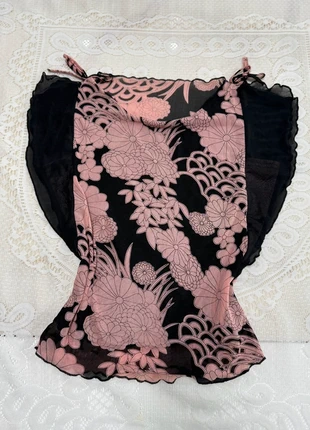 Black & Pink Floral Print Sheer Top, brand: Vintage, condition: Very good, size: M / 10, £10.00, £11.20 includes Buyer Protection