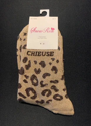 Chaussettes brillantes Léopard "Chieuse" beige, marke: Snow Rose, zustand: Neu, mit Etikett, größe: Einheitsgröße, 7,90 €, 9,00 € beinhaltet Vinted-Käuferschutz Pro