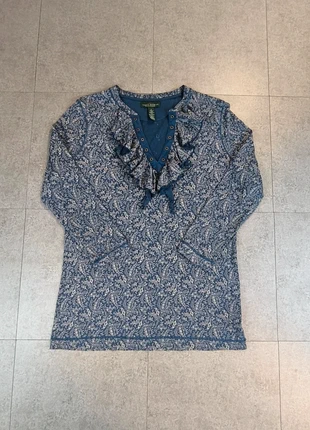 Top à volants Ralph Lauren femme S – bleu imprimé fleurs – 100% coton #69, marca: Ralph Lauren, estado: Muy bueno, tamaño: S / 36 / 8, 15,50 €, 16,98 € Protección al comprador incluida