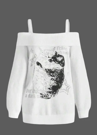 Pull sweat blanc avec dessin style gotique, marque: Aesthetic, état: Neuf sans étiquette, taille: S / 36 / 8, 29,99 €, 32,19 € Protection acheteurs incluse