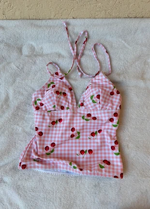 Top débardeur cerise vichy rose et blanc bikini dos nu, marke: Sweet Cherry, zustand: Sehr gut, größe: XS / 34 / 6, 9,00 €, 10,15 € inklusive Vinted-Käuferschutz