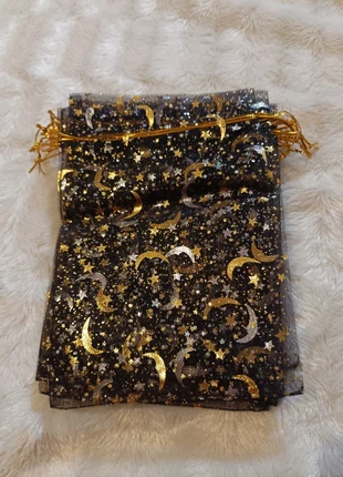 Lot de 10 pochettes organza noir 13×18 cm  Lunes & étoiles dorées, mystère et élégance, merk: sansnom., staat: Nieuw zonder prijskaartje, € 3,11, € 3,97 inclusief Kopersbescherming Pro