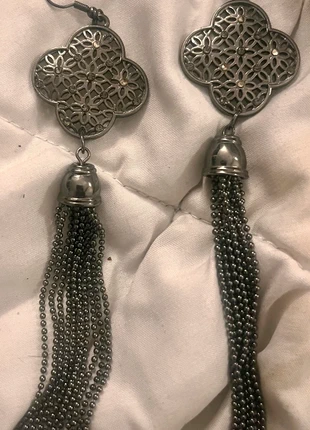 Silvertone gunmetal tassel earrings for pierced ears, brand: NO LABEL, condition: Very good, £3.00, £3.85 includes Buyer Protection