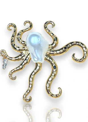 Broche pieuvre/poulpe doré perle blanche et breloque strass, condizioni: Ottime, €12.00, €13.30 include la Protezione acquisti Pro