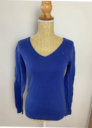 Pull col V basique bleu pima cotton Tommy Hilfiger - taille S femme, marca: Tommy Hilfiger, estado: Muito bom, tamanho: S / 36 / 8, €15.00, €16.45 inclui Proteção do Comprador Pro