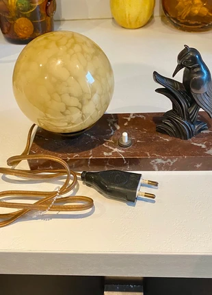 Lampe Art Déco en marbre et verre opalin - années 1930, marque: Art Deco, état: Très bon état, 35,00 €, 37,45 € Protection acheteurs incluse