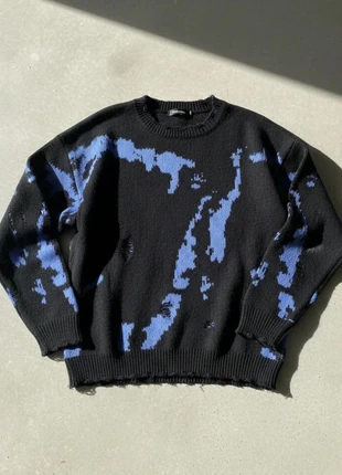 Pull noir effet destroyed – motif bleu abstrait streetwear, marque: Void District, état: Très bon état, taille: M, 39,90 €, 42,60 € Protection acheteurs incluse