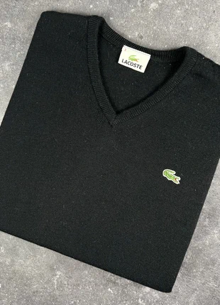 Pull Lacoste noir col V logo brodé - S homme - pure laine vierge KZL 30, merk: Lacoste, staat: Heel goed, maat: S, € 35,00, € 37,45 inclusief Kopersbescherming Pro