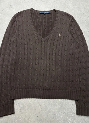 Torsadé Ralph Lauren pull col v marron brodé sweat vneck hiver cable knit V-PR9, marca: Ralph Lauren, estado: Muito bom, tamanho: XL / 42 / 14, €49.90, €53.10 inclui Proteção do Comprador Pro