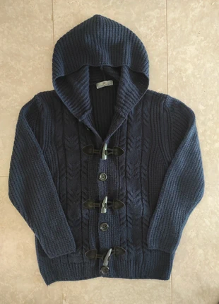 Cardigan Duffle Coat con Cappuccio | Maglia a Treccia Blu Scuro | Made in Italy, brand: Vintage Dressing, condizioni: Ottime, taglia: M, €14.00, €15.40 include la Protezione acquisti