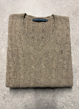 Torsadé Ralph Lauren pull col v beige gris brodé laine cachemire sweat vneck cable knit V-PR24, marque: Ralph Lauren, état: Très bon état, taille: S / 36 / 8, 59,90 €, 63,60 € Protection acheteurs (Pro) incluse