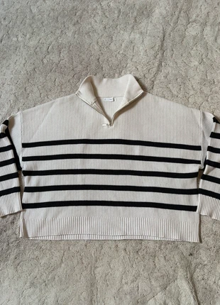 Pull oversize col zippé camionneur en maille rayée bleu marine blanc laine Mango 40, marke: Mango, zustand: Sehr gut, größe: L / 40 / 12, 7,00 €, 8,05 € inklusive Vinted-Käuferschutz