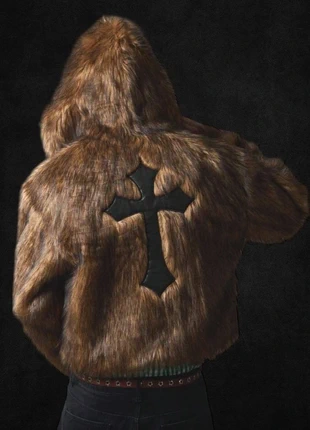 Veste fausse fourrure brune croix goth y2k, brand: y2k, condition: New without tags, size: L / 40 / 12, €85.00, €89.95 includes Buyer Protection