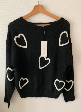 Pull noir maille coeurs blancs doux chic taille 42, brand: Boutique Italiana, condition: New with tags, size: XL / 42 / 14, €28.00, €30.10 includes Buyer Protection