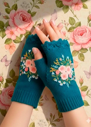 🌹 Vintage Romantic Floral Fingerless Mittens – 100% Cotton Embroidery, marque: Fran & Fran, état: Très bon état, taille: Taille unique, 39,00 €, 41,65 € Protection acheteurs incluse