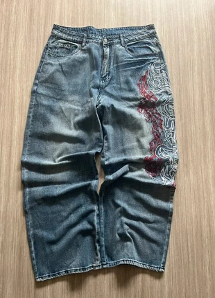 Jean tribal Y2K – denim délavé oversize, marque: y2k, état: Très bon état, taille: L, 54,90 €, 58,35 € Protection acheteurs incluse