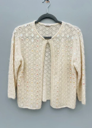 St Michael Vintage Embellished Cardigan – Cream Sequin & Beaded Knit – Size UK 16, brand: Marks & Spencer, condition: Very good, size: L / UK 16-18, £10.00, £11.20 includes Buyer Protection