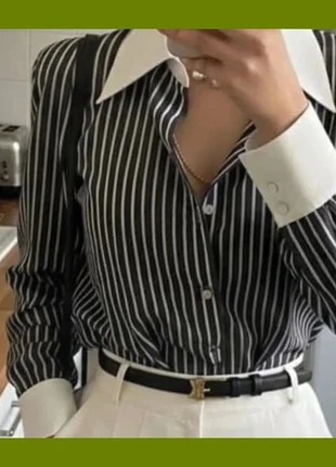 Chemise rayée noire et blanche à col contrasté 🤍🖤, marca: Nana, estado: Muito bom, tamanho: S / 36 / 8, €31.99, €34.29 inclui Proteção do Comprador