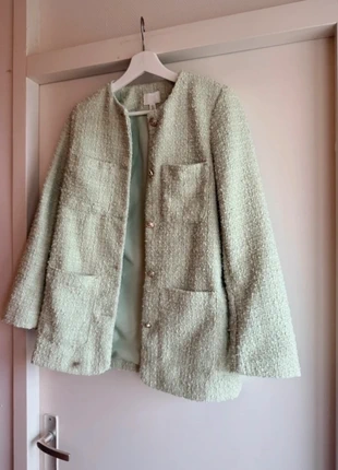 H&M tweed bouclé blazer jasje XS chic gouden knopen mint groen pastel, merk: Boutiek, staat: Heel goed, maat: XS / 34 / 6, € 7,00, € 8,05 inclusief Kopersbescherming