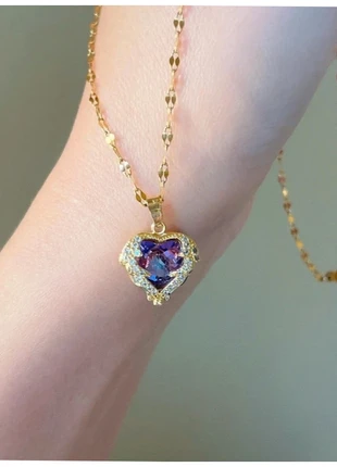 Collier pendentif cœur violet – doré vintage rétro tendance – acier inoxydable réglable romantique, brand: Vintage Dressing, condition: Very good, €4.90, €5.85 includes Buyer Protection Pro