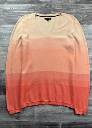 Pull col V rayé Tommy Hilfiger Abricot et Corail taille M, marque: Tommy Hilfiger, état: Très bon état, taille: M / 38 / 10, 16,00 €, 17,50 € Protection acheteurs incluse
