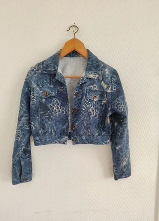 Veste crop en jean à motifs animal print bleue vintage 90s 34, merk: Vintage Dressing, staat: Heel goed, maat: XS / 34 / 6, € 23,00, € 24,85 inclusief Kopersbescherming