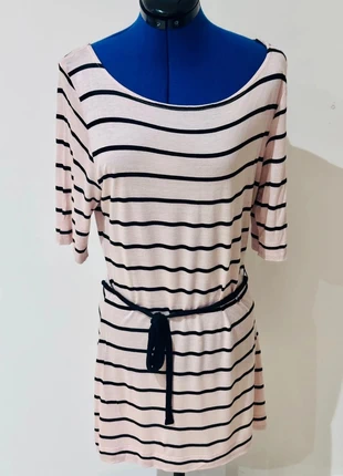 Robe rayée rose pâle et noir à ceinture – H&M – Taille L - #SL0009, brand: H&M, condition: Very good, size: L / 40 / 12, €10.00, €11.20 includes Buyer Protection Pro