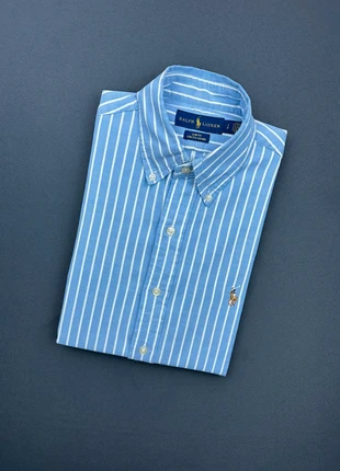 Chemise Homme - Slim Fit - Rayures Bleu/Blanc - Logo brodé Marron Ralph Lauren - Taille S, marca: Ralph Lauren, estado: Muito bom, tamanho: S, €59.00, €62.65 inclui Proteção do Comprador Pro