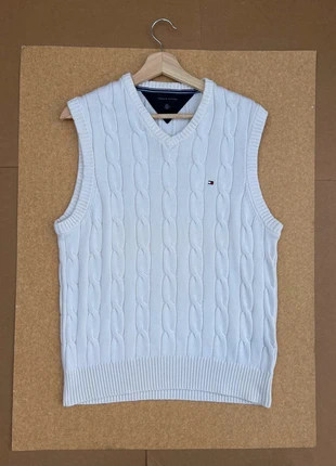 Tommy Hilfiger – Pull sans manches Jersey torsadé blanc femme, logo brodé, taille S, brand: Tommy Hilfiger, condizioni: Ottime, taglia: S / IT 40 / EU 36, €29.00, €31.15 include la Protezione acquisti