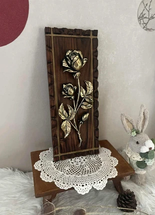 décoration murale vintage bois / métal doré – roses relief, marque: Vintage Dressing, état: Très bon état, 19,00 €, 20,65 € Protection acheteurs incluse