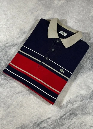Polo Lacoste vintage rayures tricolores marine beige rouge taille L homme années 90, brand: Lacoste, condition: Very good, size: L, €49.99, €53.19 includes Buyer Protection Pro