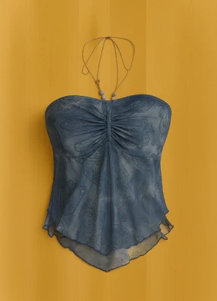 Top bustier bleu en voile – Haut fluide sans bretelles style y2k, marca: Fluide, estado: Muito bom, tamanho: S / 36 / 8, €35.00, €37.45 inclui Proteção do Comprador Pro