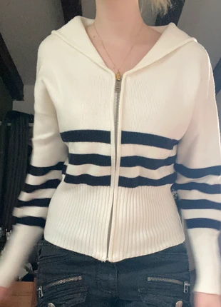 Cardigan zippé pull marinière, marque: Zara, état: Neuf sans étiquette, taille: L / 40 / 12, 20,00 €, 21,70 € Protection acheteurs incluse