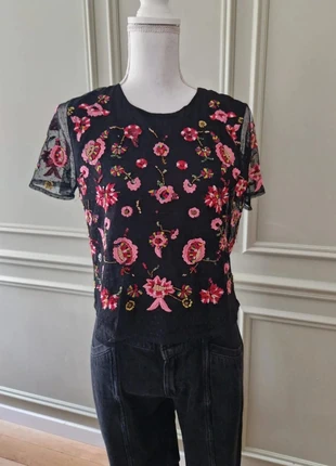 Top en tulle brodé noir – Zara – Taille M, brand: Zara, condition: Very good, size: M / 38 / 10, €22.00, €23.80 includes Buyer Protection