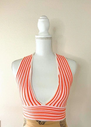 Black Fashion - Crop Top Rayé À Nouer Au Dos - Couleur Saumon - Taille S, marque: Black Fashion, état: Neuf avec étiquette, taille: S / 36 / 8, 9,00 €, 10,15 € Protection acheteurs (Pro) incluse