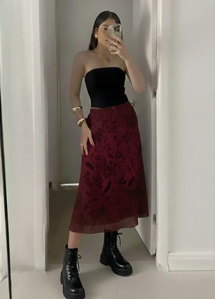 Jupe fluide bordeaux à motifs style Y2K/gothique - taille S, brand: Vintage Dressing, condition: Very good, size: S / 36 / 8, €24.99, €26.94 includes Buyer Protection