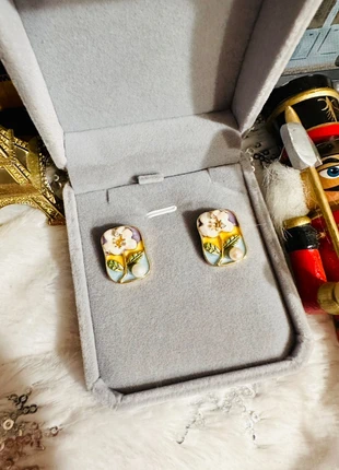 Boucles d’oreilles émaillées florales avec perle naturelle & zirconium – Pièce artisanale unique 🌼, brand: perles naturelles, condition: Very good, €22.50, €24.33 includes Buyer Protection Pro