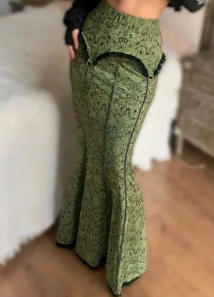 Jupe longue verte motifs bohème élégante, merk: vertige couture, staat: Heel goed, maat: M / 38 / 10, € 44,99, € 47,94 inclusief Kopersbescherming