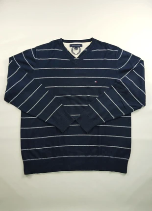 Sweat col V à rayures Tommy Hilfiger logo brodé 100 % coton bleu marine Taille M, marca: Tommy Hilfiger, estado: Muy bueno, tamaño: M, 20,00 €, 21,70 € Protección al comprador Pro incluida