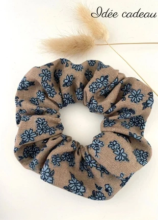 Idée cadeau 🎁 chouchou scrunchie lin floral bleu, brand: Unique, condition: Very good, €4.00, €4.90 includes Buyer Protection