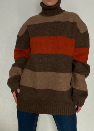 Cortefiel 100% Lambswool Oversized Sweater Brown & Orange 🍊, merk: Cortefiel, staat: Heel goed, maat: XXL / 44 / 16, € 22,00, € 23,80 inclusief Kopersbescherming