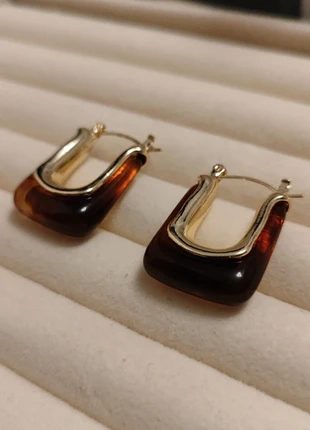 Trending Square Resin Hoop Earrings | Tortoiseshell & Gold Huggies | Minimalist Designer Look, brand: Oliver Bonas, condition: New without tags, £8.23, £9.34 includes Buyer Protection