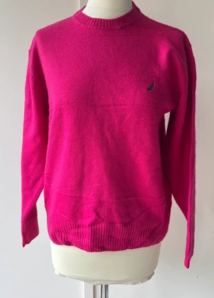 vintage nautica merino wool sweater 38 40 fuchsia pink crewneck preppy classic minimal knit, merk: Vintage Dressing, staat: Heel goed, maat: L / 40 / 12, € 29,00, € 31,15 inclusief Kopersbescherming Pro
