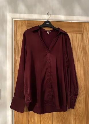 H&M burgundy satin look shirt, brand: H&M, condition: Good, size: M / UK 12-14, £3.00, £3.85 includes Buyer Protection